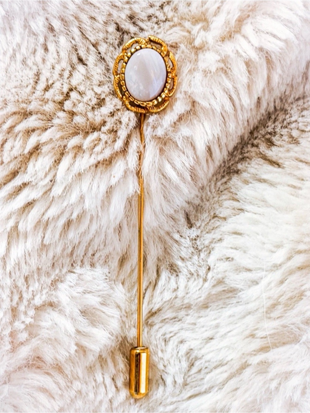 Vintage Gold Tone Faux Opal Stick Pin Hat Scarf Lapel Pin Victorian Style